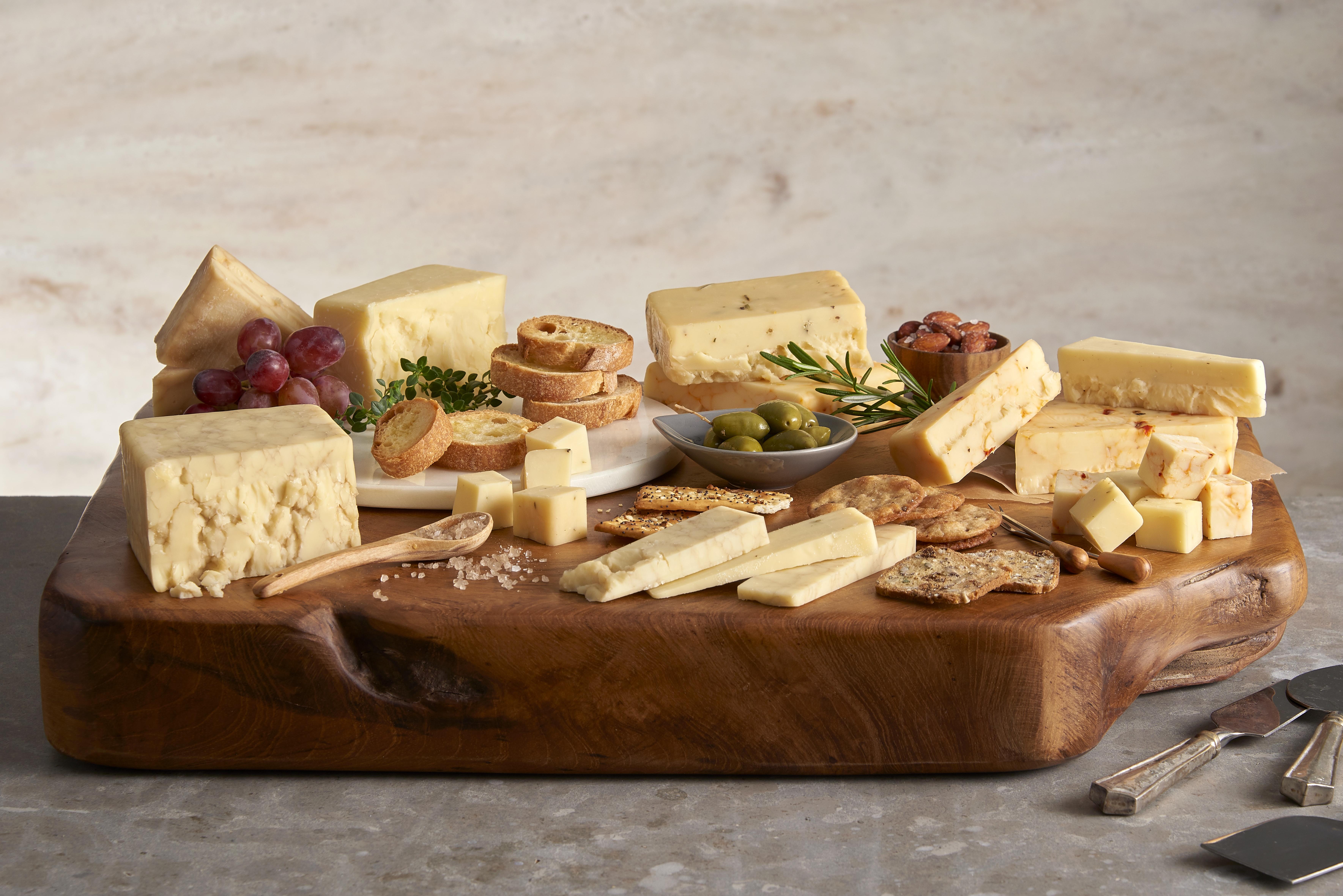 Cheese on a wooden platter